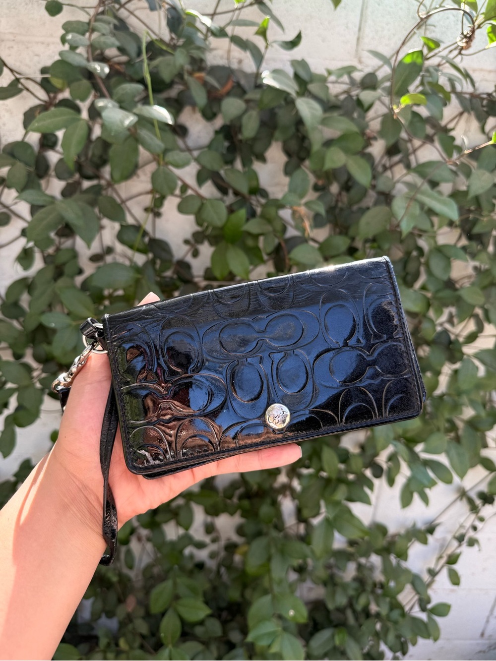Coach Black Patent Signature Wristlet Clutch